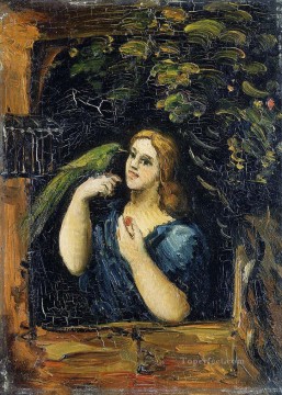 ポール・セザンヌ Painting - オウムを持つ女性 ポール・セザンヌ